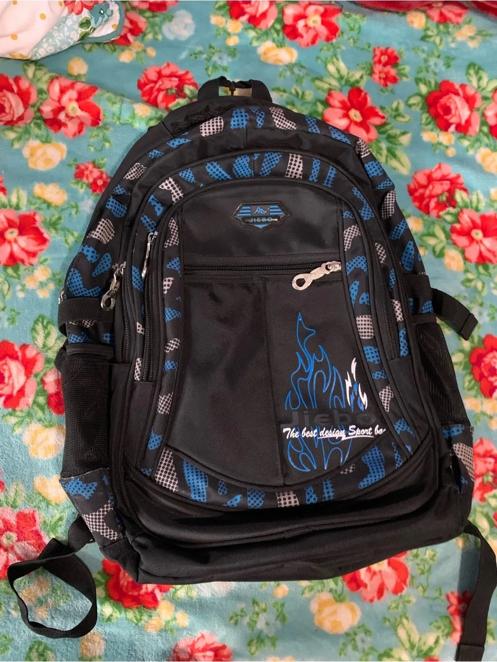 JIEBO The Best Design Sports Bag Backpack Blue Camo & Flame Graphic